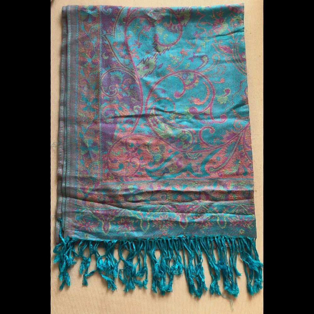 Blue Purple Pink Pattern Pashmina Cashmere India